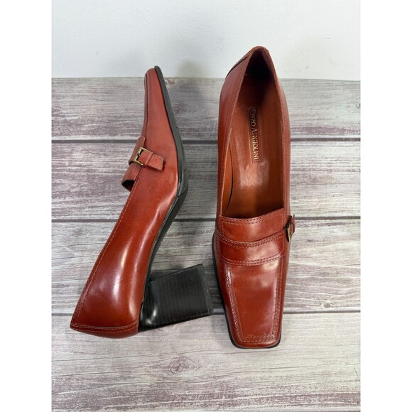 Vintage 90s Enzo Angiolini Women Brown Leather Square Toe Heel Pumps Y2K 9.5M - Picture 10 of 16